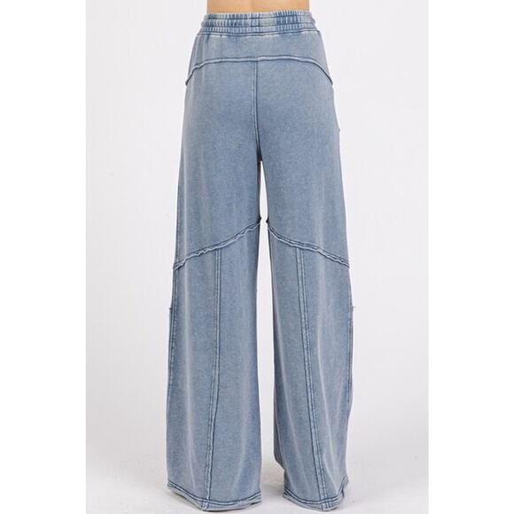 Mittoshop Asymmetric Seam Mineral Wash Elastic Waist Side Pockets Pants | Medium - Picture 2 of 5